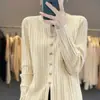 Nuevo Estilo de Primavera Tejido de Punto Canalé de Lana Artificial de Manga Larga para Mujer, Top Exterior Holgado de Estilo Coreano con Abertura Simple para Mujer