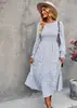 Vestido de outono e inverno 2022 com estampa floral, gola U, manga longa, para lazer e férias, comprimento médio, vestido elegante para o dia a dia feminino
