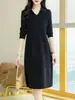 Vestido suéter base de punto transfronterizo 2026 nuevo estilo otoño e invierno, corte holgado, elegante, vestido largo hasta la rodilla