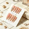 Uñas Portátiles Hechas a Mano Degradado Nude Ojo de Gato Cadena de Pedrería Blanqueamiento Suave Largas Diarias Extraíbles Puntas de Uñas Artificiales