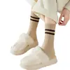 Calcetines Grues de Media Pantorrilla Forrados de Polar Cálido para Otoño e Invierno con Acabado de Alta Gama, Calcetines Ligeros de Felpa Rayados para Dormir, Calcetines Versátiles de Rizo
