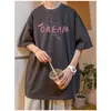 Camiseta Casual de Verano Holgada con Mangas de Tres Cuartos, Estampada Simple, Estilo Hong Kong, para Hombres y Mujeres, Camiseta de Pareja Verano 2025