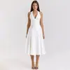 Jy25173Tko Saia com Suspensório Transfronteiriça Cintura Profunda em V Barra em A Elegante Longa Estilo Férias Europeu e Americano Vestido sem Costas