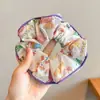 Scrunchie lenço quadrado estilo pastoral francês para meninas e crianças, elástico de cabelo doce com laço para coques, acessório de cabelo