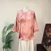 Camisa de Manga Tres Cuartos con Cuello Redondo Degradado Estilo Chino Nuevo Zhi Li, Nuevo Modelo Verano 2026, Top Adelgazante y Rejuvenecedor