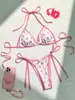 Nuevo traje de baño transfronterizo 2027 para mujer, con un estampado de cerezas pequeñas, conjunto de bikini para playa, costa y ropa de resort, adecuado para aguas termales