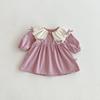 Roupa de Bebê Outono Macacão Manga Longa Estilo Coreano Roupa de Irmãs Laço Gola de Boneca Macacão Macacão Elegante para Menina