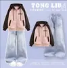 Conjunto de Dos Piezas a la Moda para Niños Grandes de Primavera y Otoño con Sudadera con Capucha en Bloques de Color y Jeans Casuales con Estrellas Personalizados