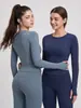 Novas Roupas de Yoga Justas da Juyitang para Mulheres Cor Sólida Alta Elasticidade Fitness Manga Longa Corrida Respirável Tops Esportivos