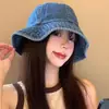 Sombrero de Pescador de Mezclilla para Mujer, Primavera y Otoño, Estilo Japonés, Circunferencia de Cabeza Grande, Sombrero de Cubo con Protección Solar, Versátil, Hace que la Cara se Vea Más Pequeña, Sombrero de Cubo de Moda