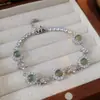Pulsera Popular Redonda de Vidrio Verde Diseño de Nicho Temperamento de Alta Gama Joyería de Mano Pulsera de Circonita Super Brillante para Mujer