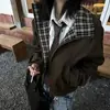 Jaqueta Patchwork de Xadrez Marrom com Lapela para Primavera e Outono de 2026 Marca Tendência Unissex Design de Nicho Casaco Americano de Trabalho