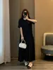 ¡Zedaijiayi Mismo Estilo que la Tienda de la Influencer! Camiseta de Algodón Peruano Patchwork Desestructurado Cuello Redondo Vestido Satinado con Dobladillo Amplio