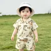 Conjunto de Shorts de Manga Curta para Crianças Estilo Verão Fino Novo Estilo para Meninos e Meninas Gaze Casual Roupas de Verão Conjunto de Duas Peças Camisa de Bebê