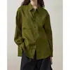 Atacado de Fabricantes em Estoque: Nova Camisa Artística de Linho Verde com Lapela, Top Solto e Versátil de Manga Longa com Proteção Solar