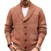 Ropa de Hombre Transfronteriza Suéter de Punto Cardigan de Color Sólido Verde Twill Cuello Frutal para Hombre Suéter Grueso Holgado Chaqueta Sj0015