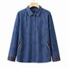 Camisa Jeans de Primavera e Outono para Mães, Roupas para Mulheres de Meia-Idade e Idosas, Blusa de Manga Longa Bordada 100% Algodão de Vovó dos Anos 70, Camisa Básica, Jaqueta