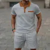 Amazon AliExpress Transfronterizo Ropa de Hombre Tejido Waffle Solapa Bloque de Color Manga Corta Pantalones Cortos Conjunto Maduro Casual