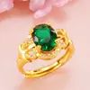 Anillo Abierto de Latón Chapado en Oro de 18 Quilates con Cristal Imitación Turmalina para Mujer, Nuevo Producto Transfronterizo Anillo de Zirconia de Oro de Arena Vietnamita