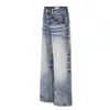 K5901 Calle Principal Estilo Americano Unisex Streetwear Diseño de Gato Rayo Ojo de Gato Jeans Vintage Rectos Sueltos para Hombre