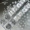 Decoraciones para uñas de arte con purpurina de copo de nieve navideño de 12 piezas, populares en línea, decoraciones para uñas con purpurina fina blanca iridiscente ultradelgada