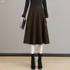 Personalização Outono Inverno Cintura Alta Lã Xadrez Saia Evasê Feminina 2026 Novo Estilo Cobre Quadris Emagrecimento Petite Midi Meio