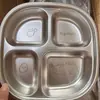 Plato de Cena de Acero Inoxidable para Niños Plato de Comida para Bebés Plato de Dibujos Animados Hogar Estudiante Portátil Compartimentado Lonchera Plato Coreano de Tres Compartimentos