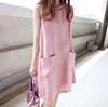 AliExpress internacional nova moda plus size saia ampla de algodão e linho estilo A-line vestido base de linho solto com bolso feminino de verão