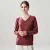 Outono Inverno Lã Caxemira Mistura Feminino Outono Inverno Doze Fios Liso Gola V Cor Sólida Feminino Solto Suéter Camada de Base