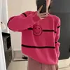 Suéter de Punto Rosa con Cara Sonriente Redondo, Estilo Coreano Estudiante 2025 Nuevo Estilo Universitario Holgado y Relajado para Mujer