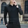 Camisa Blanca para Hombre, Manga Larga, Corte Delgado, Antiplanchado, Ropa Formal de Trabajo, Traje de Hombre, Camisa para Padrino, Camisa de Boda