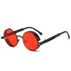 Óculos de Sol Masculino Retrô Armação Redonda Steampunk Iridescente Europeu e Americano Haste de Metal Pince-nez Reflexivo Punk Primavera