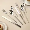 Cuchillo, Tenedor y Cuchara de Acero Inoxidable 201, Juego de Cubiertos Occidentales de Tres Líneas Semi-Dorado para Restaurantes y Hoteles, Cuchillo para Bistec, Cuchara y Tenedor de Postre