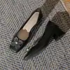 Zapatos de Vestir Individuales de Cuero Suave, Punta Cuadrada y Boca Baja, Estilo Nuevo 2026 para Mujer, Color Albaricoque, Flor de Perla, Tacón Cuadrado, Tacón Grueso, Uso Bidireccional, Cómodos Zapatos de Vestir Individuales de Moda