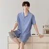 Pijama de Verano para Pareja con Almohadillas Incorporadas en el Sujetador Algodón Puro Mangas Cortas Pantalones Cortos Ropa para Casa de Transmisión en Vivo Conjunto de Dos Piezas Comercio Electrónico Transfronterizo