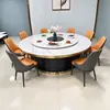 Mesa de Jantar de Hotel com Tampo Giratório Elétrico de Rocha, Panela Quente de Indução Comercial, Mesa de Banquete de Hotel de Luxo Leve para Uso Doméstico