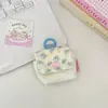 68254 Bolsa de armazenamento de fone de ouvido acolchoada floral estilo coreano, capa protetora fofa para fone de ouvido Bluetooth com botão de pressão, fivela para pendurar e porta-moedas