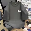 Novedad de Verano, Tops Holgados de Algodón Puro Pesado 240g de Manga Corta para Hombres y Mujeres, Estampado Sencillo, Cómodos de Cuello Redondo y Media Manga