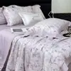 Colcha de Verano Estampada Estilo Pastoral en Tencel, Colcha de Aire Acondicionado de Verano de una Pieza, Juego de Cuatro Piezas, Lavable, Adecuada para Dormir Desnudo, Colcha Fina de Verano