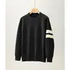 Suéter de tricô listrado para casal, masculino e feminino, estilo old money, gola redonda, camada interna, peça externa, outono e inverno, atacado de fábrica transfronteiriço