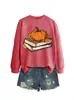 Amazon Wish site independente moda estiloso confortável feminino abóbora folha de bordo estampa de dois livros gola redonda manga longa moletom