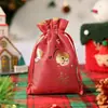 Sacos de Natal com Cordão Estampados em Ouro, Sacos de Presente de Maçã para Véspera de Natal, Sacos de Veludo com Cordão, Logotipo Personalizável