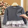 Nuevo Top de Encaje con Felpa para Niñas Otoño e Invierno Capa Base de Otoño para Bebé Ropa de Abrigo de Principios de Otoño para Niños Sudadera Ropa para Niños