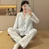 Pijama para mujer con copas incorporadas, primavera y otoño, dulce conjunto de algodón con estampado de nubes de dibujos animados, de manga larga y pantalón largo, se puede usar para salir
