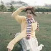 Cachecol Estreito de Tricô Arco-Íris para Mulheres no Outono e Inverno Gramado de Sichuan Ondulado Estilo Literário Pastoral Cachecol com Listras Atmosférico