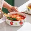 Cerámica Linda Conveniente para Dormitorio Tazón para Fideos Huevo al Vapor con Asa Estilo Ins Escandinavo Popular para Estudiantes Hogar Tazón para Fideos Instantáneos
