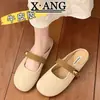 Meias-pantufas Fechadas em Couro Genuíno para Mulheres, Adequadas para Uso no Verão, Novo Modelo 2026, Podem ser Combinadas com Saias, Sapatos Mary Jane Planos, Mocassins Slip-On