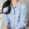 ¡Textura! Camisa Casual Francesa de Algodón Puro Lavado Fino para Mujer, Diseño Versátil, Top de Manga Larga