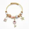 Pulsera de Plata con Dibujo Animado de Cruz de Pan, Completamente Incrustada con Diamantes, con Notas Musicales, Estrella de Cinco Puntas y Cuentas de Corazón para Parejas de Nicho, Venta al por Mayor, Nuevo