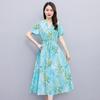 Vestido de algodón seda para mujeres de mediana edad y ancianas, pijamas de verano, falda floral de algodón artificial de largo medio, talla grande, ropa para el hogar, ropa para mamá